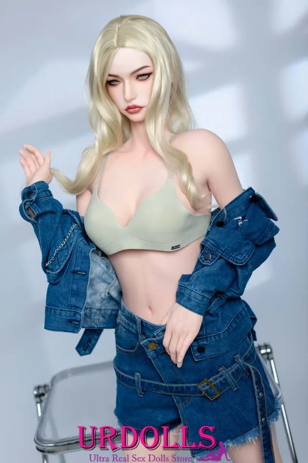 Yingying 162CM mara mma ụdị kpochapụwo B-Cup Ultra-short blue skirt DL Doll Light silver edozi isi TPE Mmekọahụ Dolls maka ọrịre